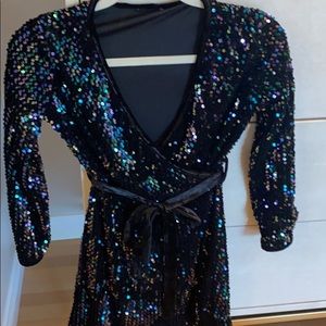 Girls Sequin Wrap Dress